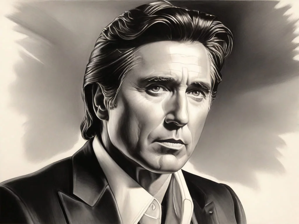 Desenho do cantor Bryan Ferry. Arte criada com AI.