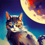 Desenho de gato olhando a lua