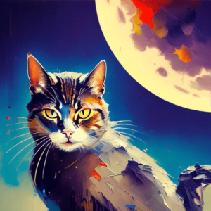 Desenho de gato olhando a lua
