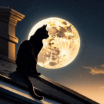 Desenho de um felino olhando a lua