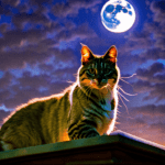 Desenho de um felino olhando a lua