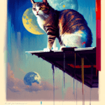 Desenho de um felino olhando a lua