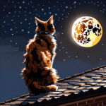 Desenho de gato olhando para a lua