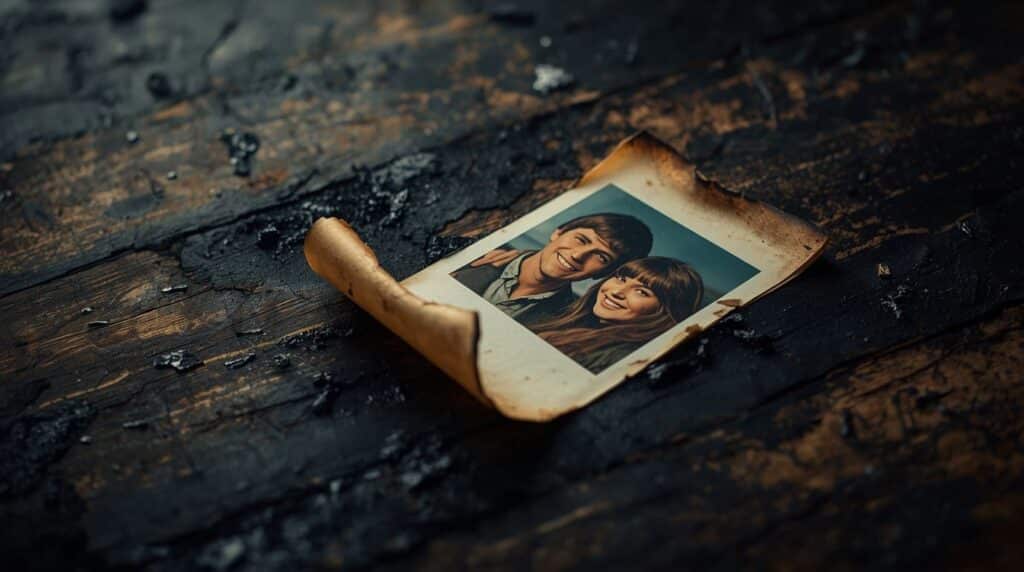 Uma fotografia antiga com as bordas queimadas, representando a inspiração por trás da letra de Pictures of You do The Cure.