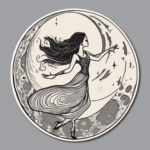 Desenho de mulher dançando na lua