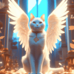 Desenho de um gato fantasiado de anjo