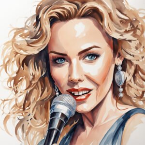 Pintura criada com IA da cantora Kylie Minogue. Intérprete da canção Especially for you