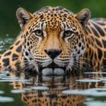 Imagem de uma Panthera nadando no Pantanal