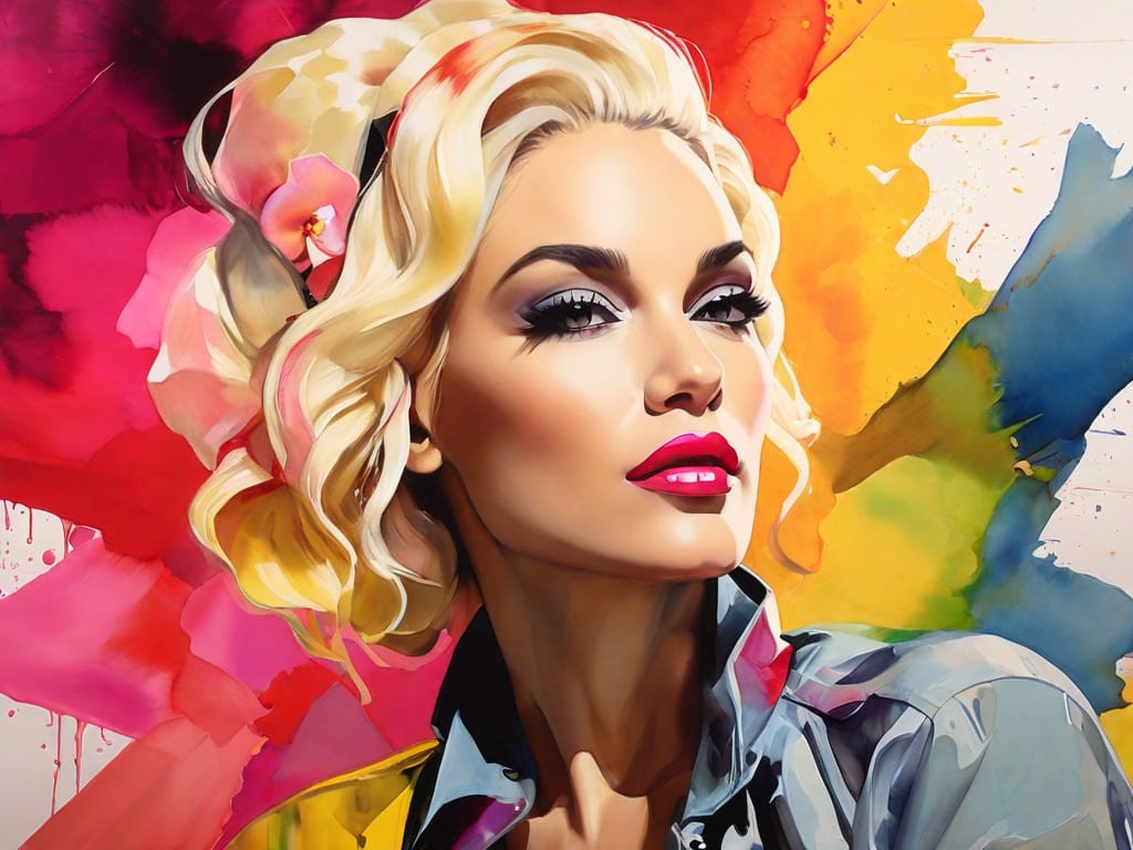 Pintura estilo aquarela da cantora Gwen Stefani
