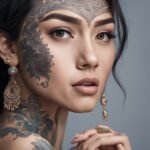 Imagem de um rosto feminino tatuado