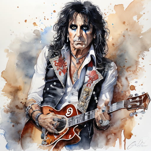 Desenho do cantor Alice Cooper criado com IA intérprete da música "You and me"
