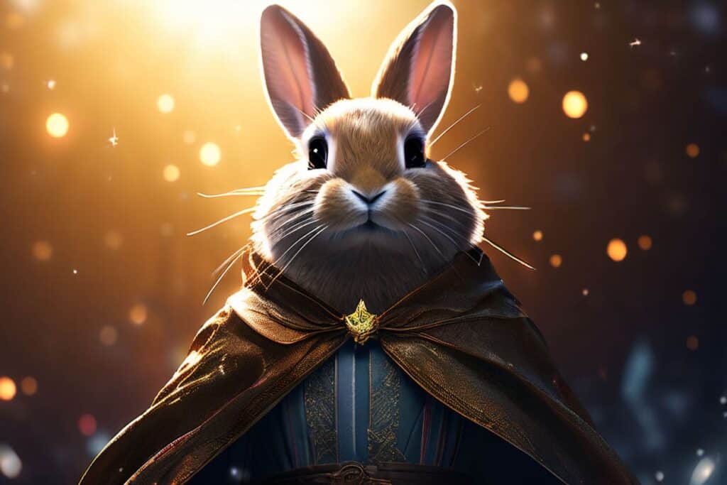 Cleric brown rabbit with a shroud of stars, ultra realistic, digital art.