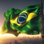 Pintura da Bandeira Brasileira feita com Inteligência Artificial. É uma representação artística.