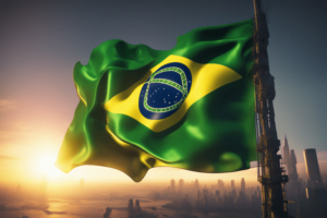 Pintura da Bandeira Brasileira feita com Inteligência Artificial. É uma representação artística.