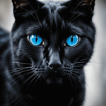 Curiosidades sobre gatos. Imagem criada com IA de um gato negro com olhos azuis