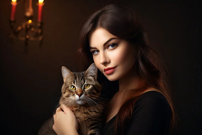 Imagem de uma mulher segurando um gato. 10 Curiosidades sobre gatos