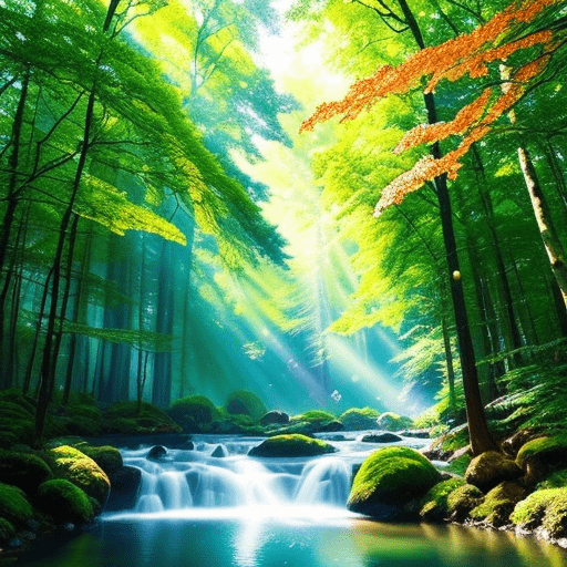 Criação visual com AI. Imagem de uma floresta criada com Inteligência Artificial