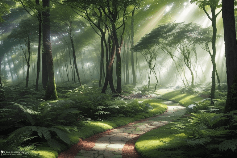 Criação visual com AI. Imagem de uma floresta criada com Inteligência Artificial