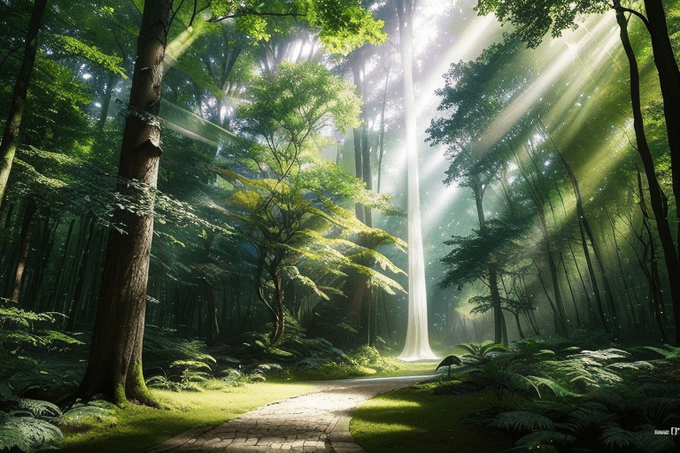 Criação visual com AI. Imagem de uma floresta criada com Inteligência Artificial