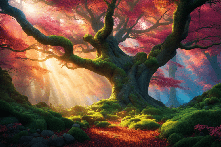 Imagem de uma floresta criada com AI. Criação visual com AI