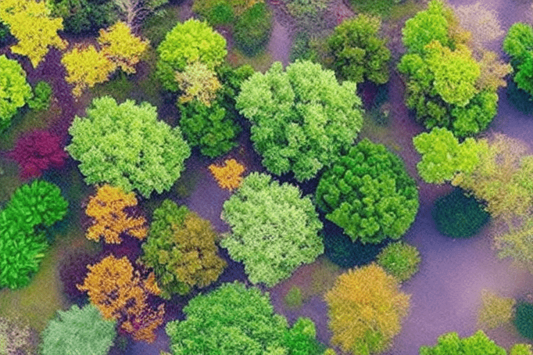 Imagem criada com IA de uma floresta vista de cima. Playground AI