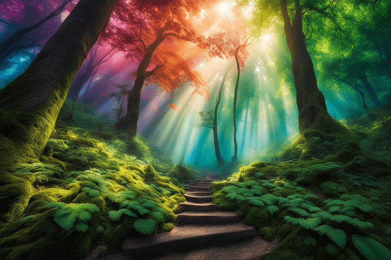 Imagem de uma floresta criada com AI. Criação visual com AI
