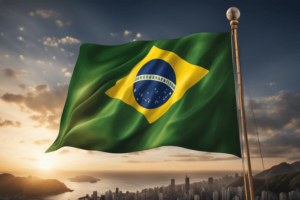 Pintura da Bandeira Brasileira feita com Inteligência Artificial.
