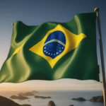 Pintura da Bandeira Brasileira feita com Inteligência Artificial. É uma representação artística.