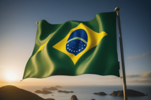 Pintura da Bandeira Nacional feita com Inteligência Artificial. É uma representação artística.