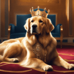 Pintura de um Retriever com coroa na cabeça