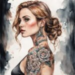 Desenho de uma jovem mulher com tattoos no rosto e ombros