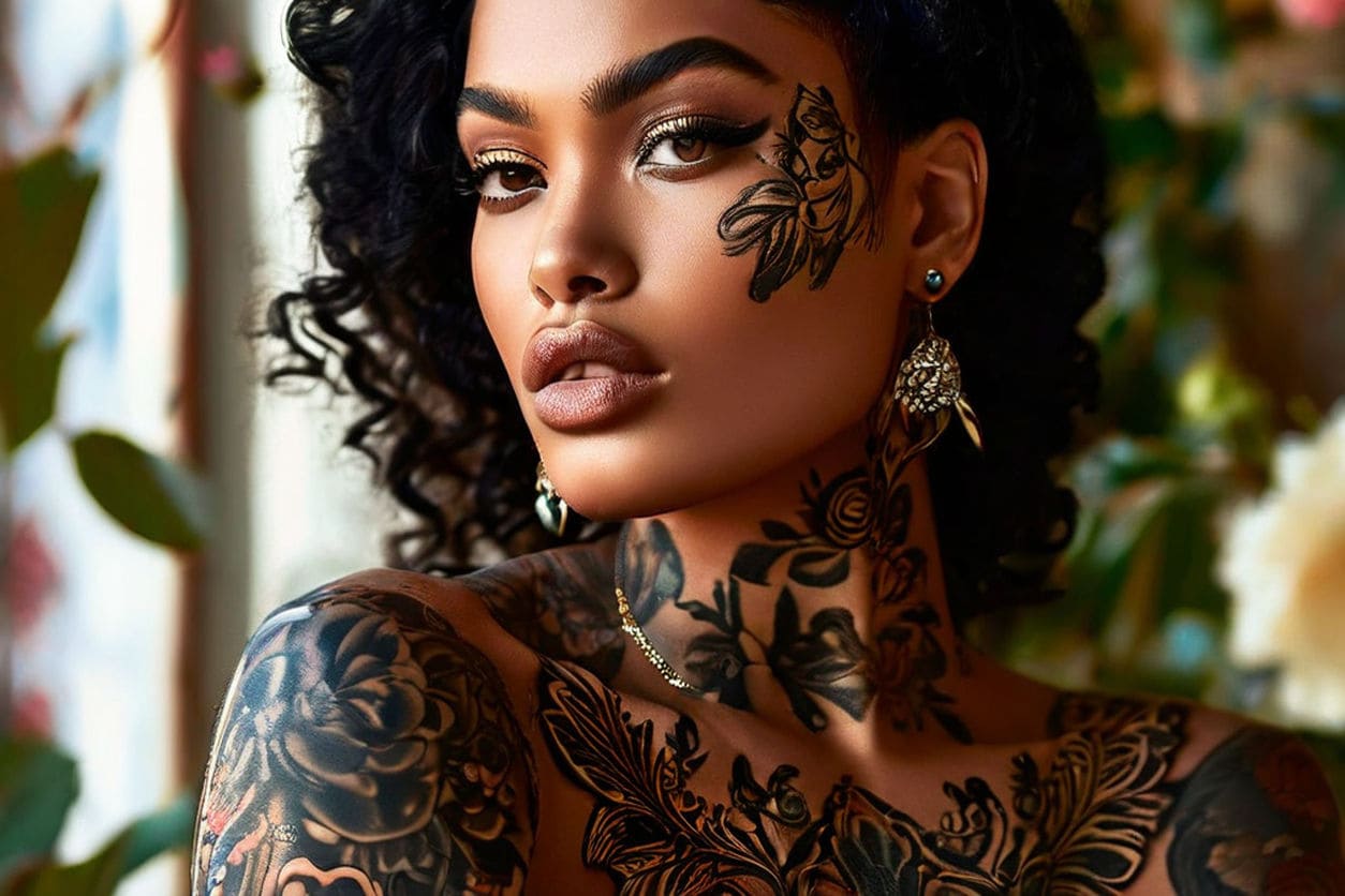 Tatuagem estilo floral. Imagem criada com IA