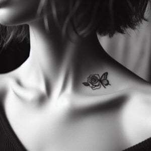 Tatuagem delicada feminina no pescoço. Tatuagens