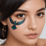 Tatuagem feminina no rosto de uma fênix. Tatuagens