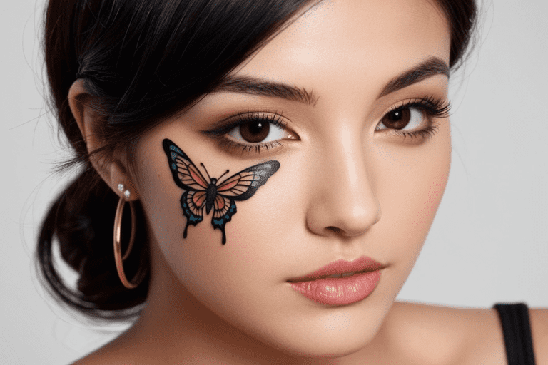 Tatuagem feminina no rosto. Tatuagens