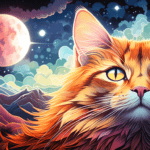 Desenho de gato olhando a lua