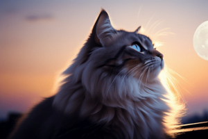 Gato olhando para a lua