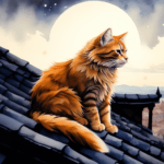 Gato olhando para lua desenho