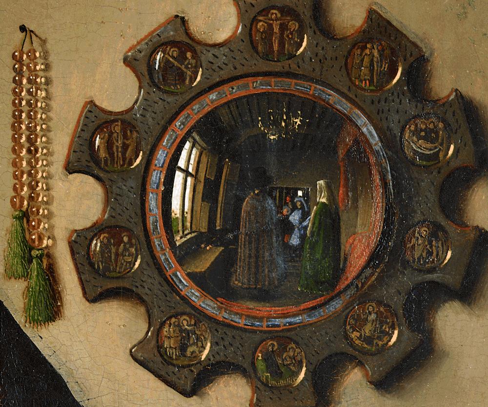 o-espelho O casal Arnolfini. Detalhe do espelho