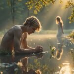 Narciso admirando seu reflexo no lago – um símbolo da mitologia grega