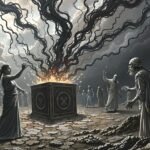 Os males do mundo saindo da caixa de Pandora em cena dramática