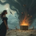 Pandora abrindo a caixa na mitologia grega com males escapando