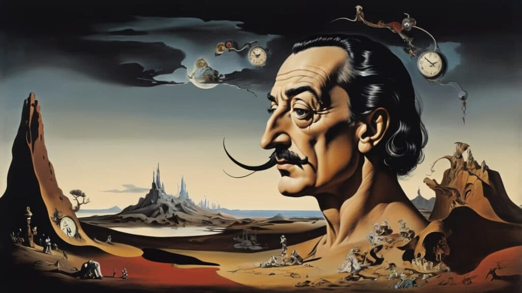 imagem surrealista e sombria que representa o lado sombrio de Salvador Dalí