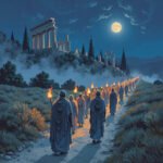Procissão ritual para Eleusis ao crepúsculo