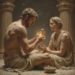 Prometeu moldando os primeiros seres humanos a partir do barro na mitologia grega