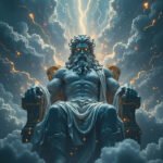 Zeus majestoso em estilo futurista. Imagens de IA mitologia grega