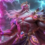 Zeus mitologia grega IA cibernético em cidade neon