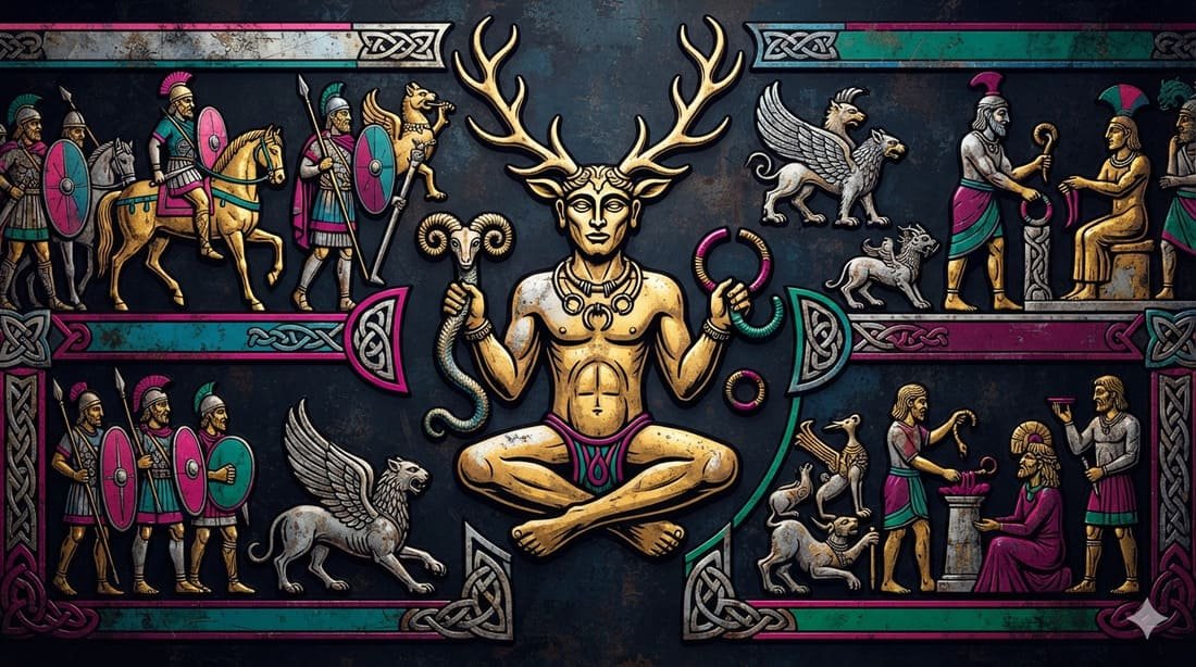 Caldeirão de Gundestrup representando artefato da mitologia celta