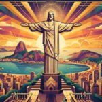 Ilustração do Cristo Redentor em estilo Art Déco, estilo arquitetônico original do monumento