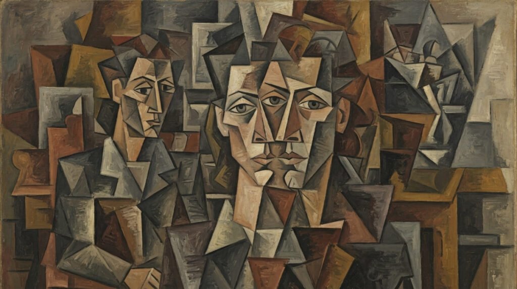 Ilustração em estilo cubista inspirada nas obras de Picasso